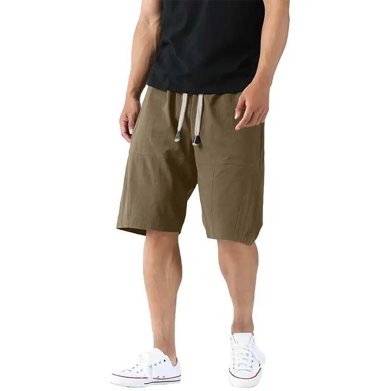 Custom Wholesale Men's Cotton Linen Shorts Elastic Waist Drawstring Short Supplier (5)08z