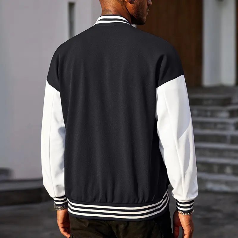 Custom Wholesale Black varsity jacket Mens Orange Leather Sleeves Supplier (4)tzx