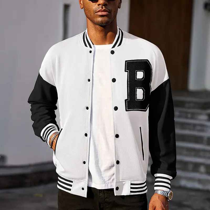 Custom Wholesale Black varsity jacket Mens Orange Leather Sleeves Supplier (5)2je