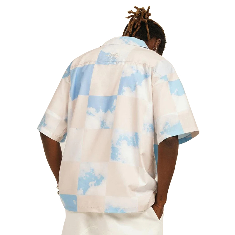 Custom Wholesale Sky Print Cuban Men T-Shirt Button-Down Shirts Factory