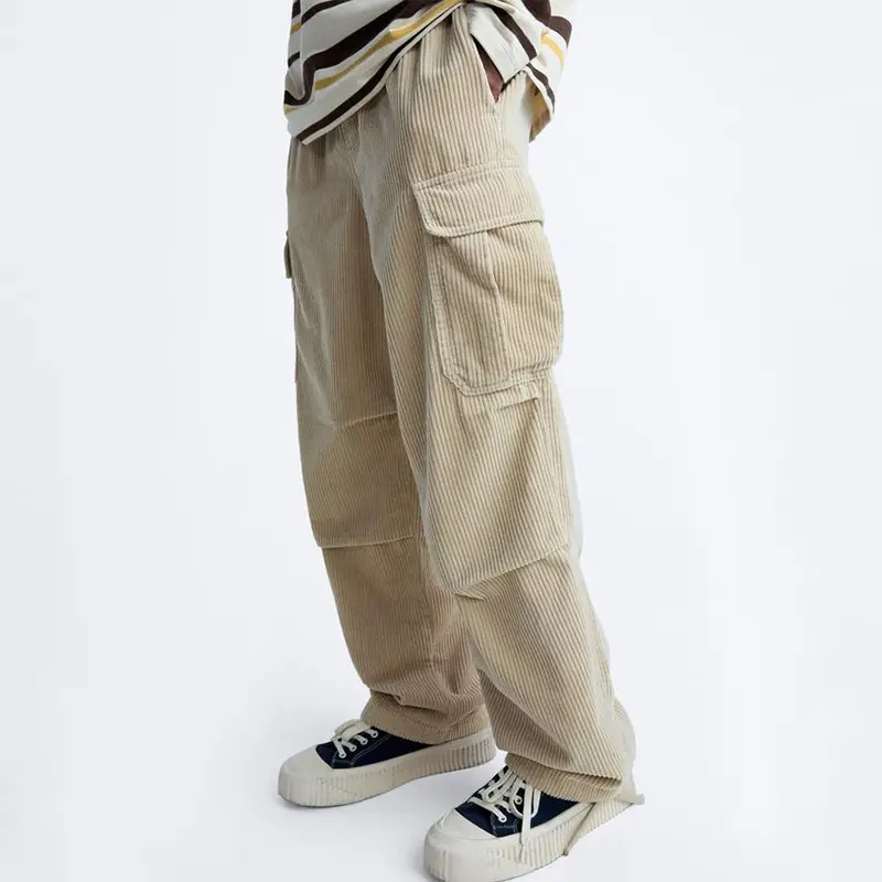 Custom Wholesale Corduroy Cargo Pants elastic waistband Mens Cargo Pants Suppliers
