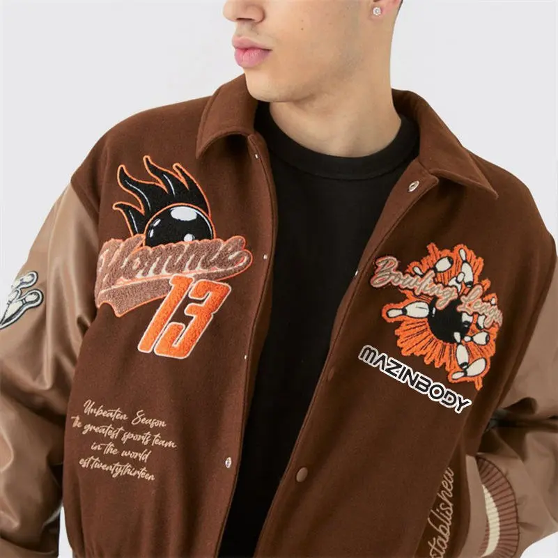 Custom Turn down Collar Leather Sleeve Jacket (5).jpg