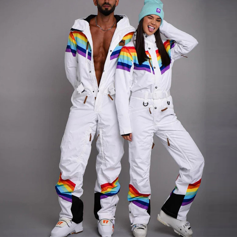 Custom Wholesale Men's Rainbow Road Ski Suit Colourful One Piece Ski Suits