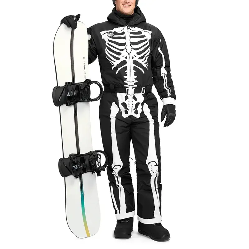 Custom Wholesale Men's Skeleton Ski Suit Black White One Piece Ski Suits Supplier (6)512