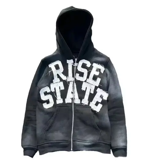 Letter patch embroidered zipper hoodie (1)