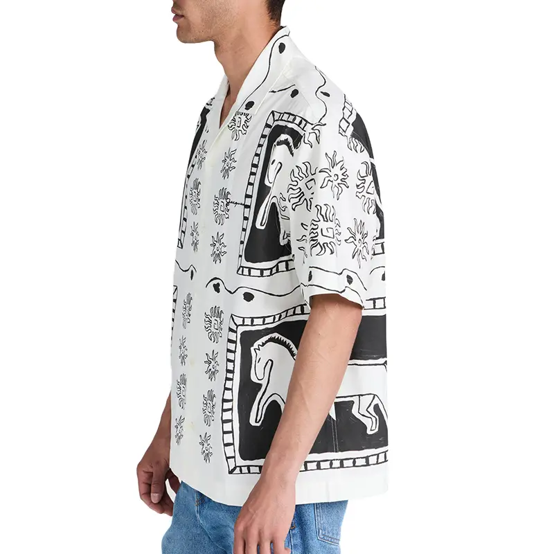 Custom Wholesale Horse Graphic Men Shirt Short Sleeves Button Down Shirt Factory