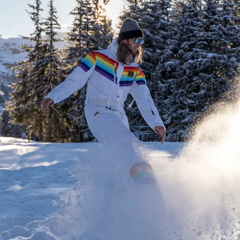 Custom Wholesale Men's Rainbow Road Ski Suit Colourful One Piece Ski Suits (5)y7z