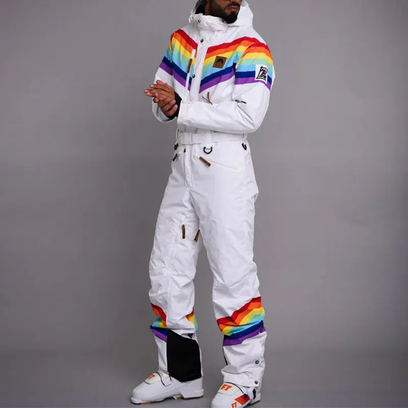 Custom Wholesale Men's Rainbow Road Ski Suit Colourful One Piece Ski Suits