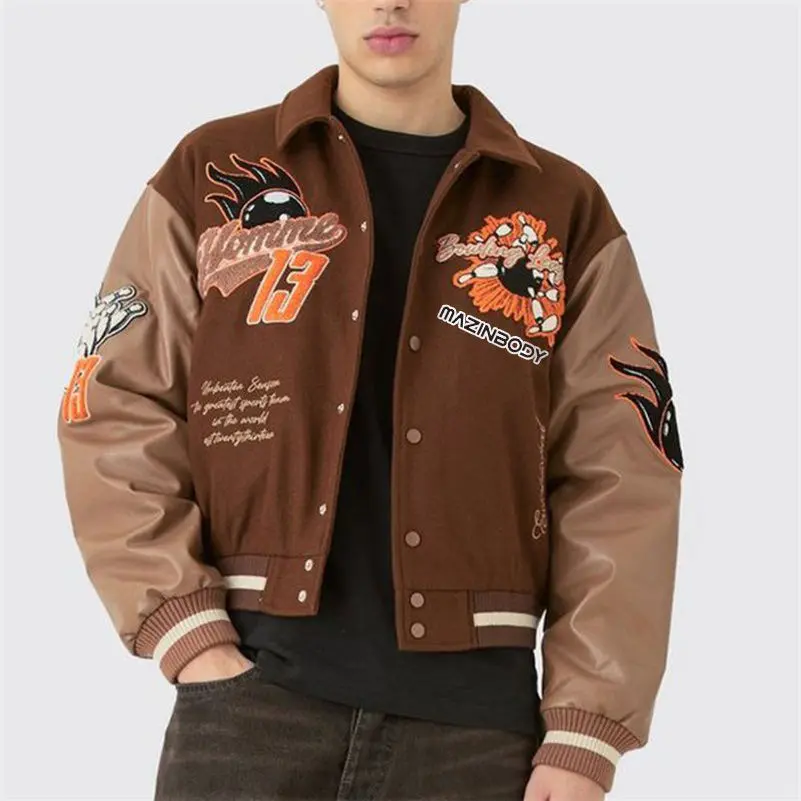 Custom Turn down Collar Leather Sleeve Jacket (1)