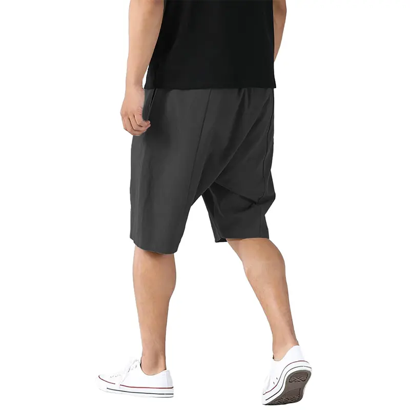 Custom Wholesale Men's Cotton Linen Shorts Elastic Waist Drawstring Short Supplier (6)piy