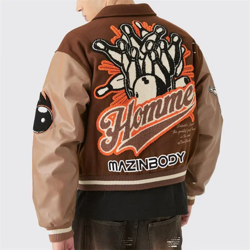 Custom Turn down Collar Leather Sleeve Jacket (3).jpg