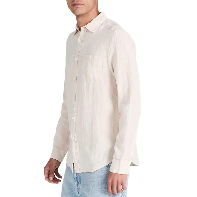 Custom Wholesale Lightweight Flannel Linen Men Shirt Long Sleeves with Button Cuffs Factory
