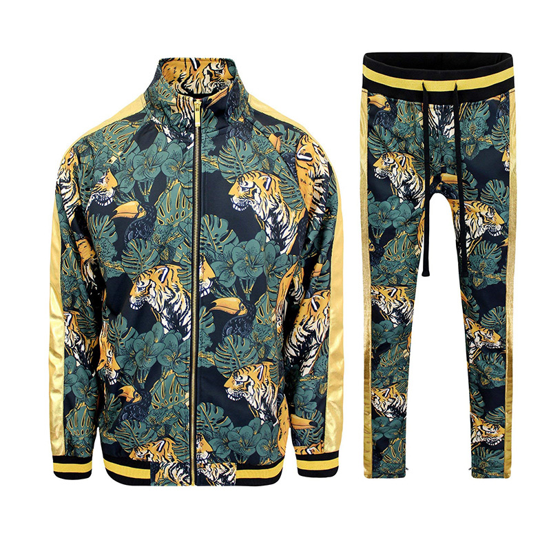 Custom Wholesale Men's Drawstring Waistband Tracksuit Floral Tiger Pattern Men Tracksuit Set Supplier (4)c8n