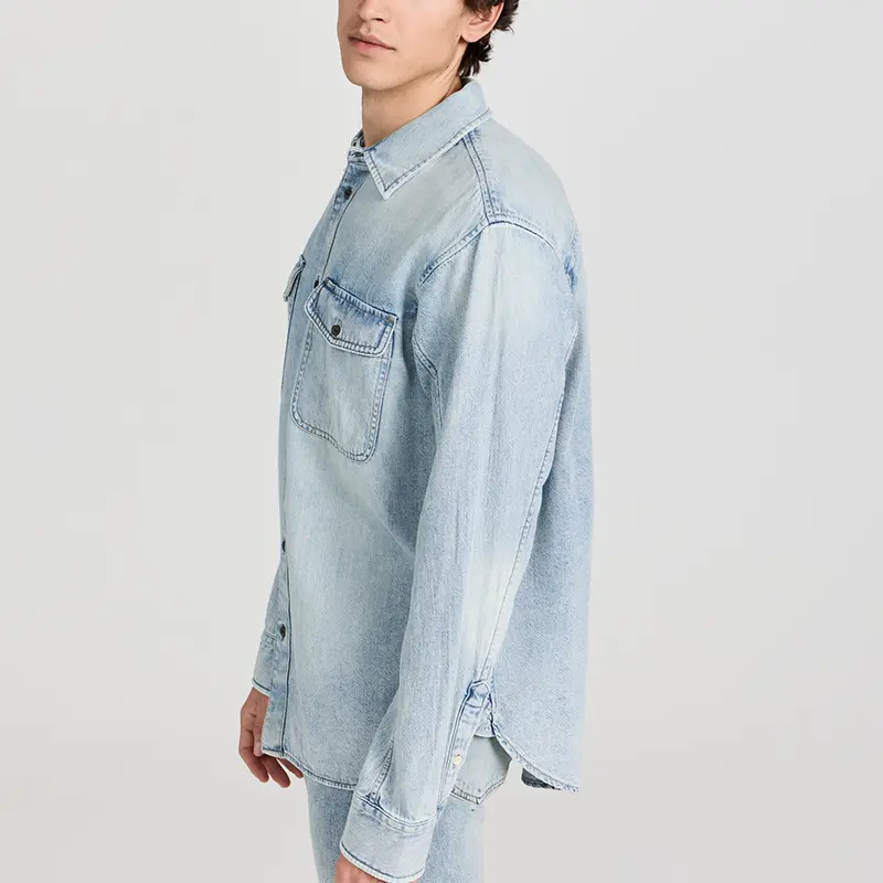 Custom Wholesale Classic Denim Shirt Long Sleeves Button Down Men Shirt Supplier