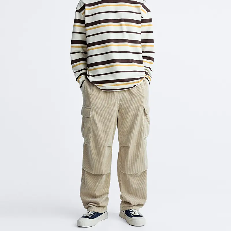 Custom Wholesale Corduroy Cargo Pants elastic waistband Mens Cargo Pants Suppliers