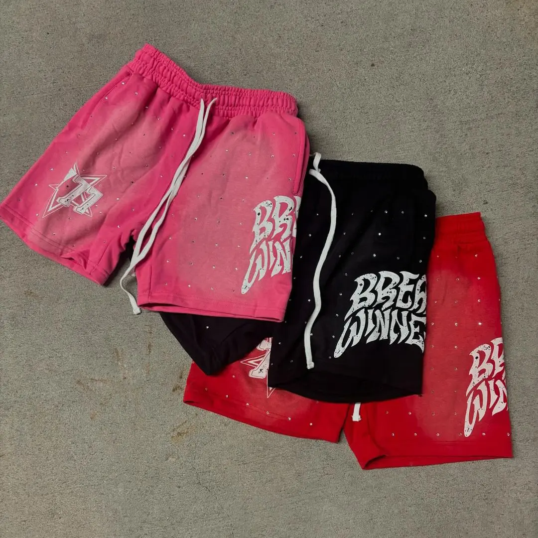 Streetwear Drawstring Vintage Applique Sweat Short (1)