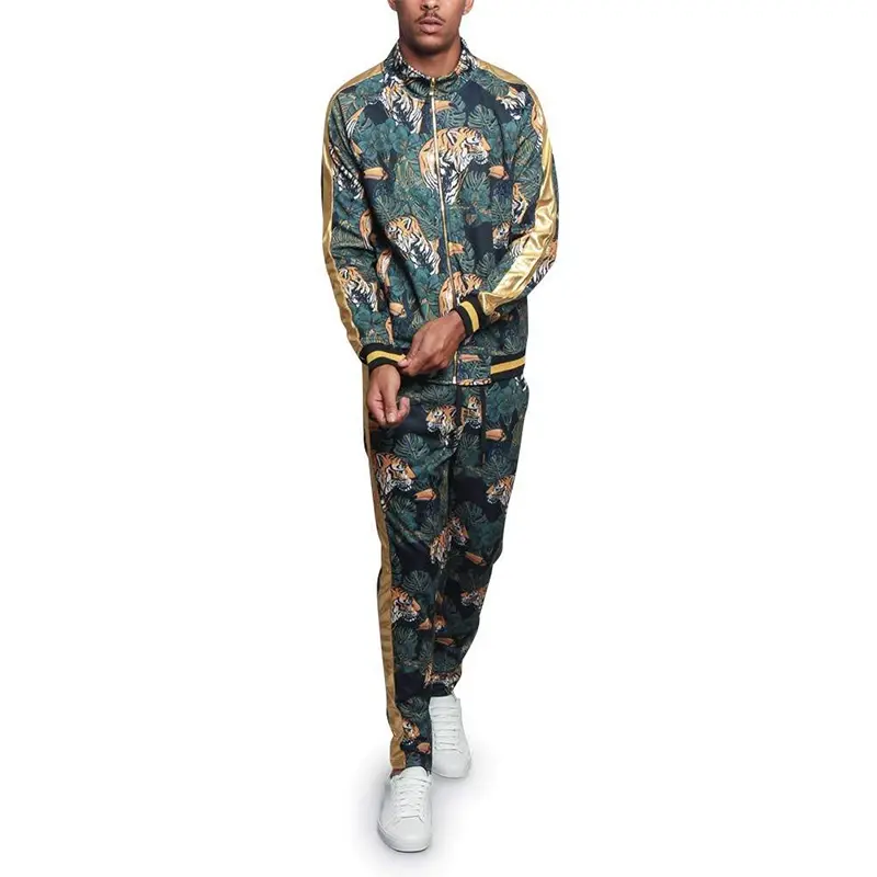 Custom Wholesale Men's Drawstring Waistband Tracksuit Floral Tiger Pattern Men Tracksuit Set Supplier (8)7mc