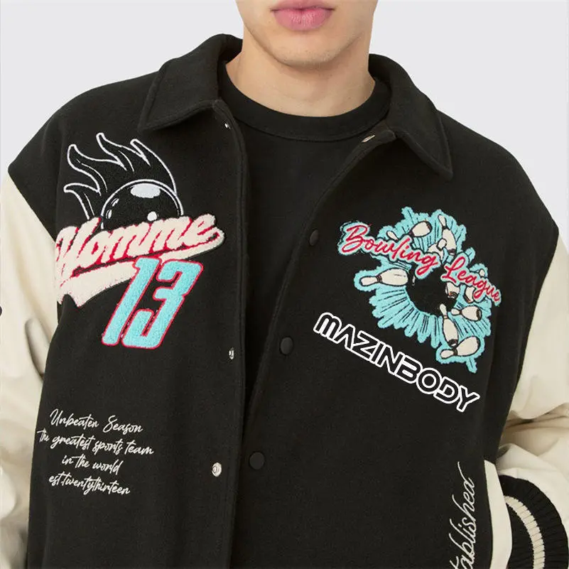 Custom Turn down Collar Leather Sleeve Jacket (4).jpg