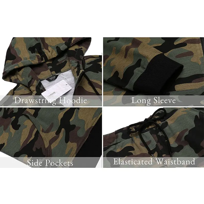 Custom Wholesale Men's Sweatsuits 2 Piece Tracksuit Sets Supplier Camo