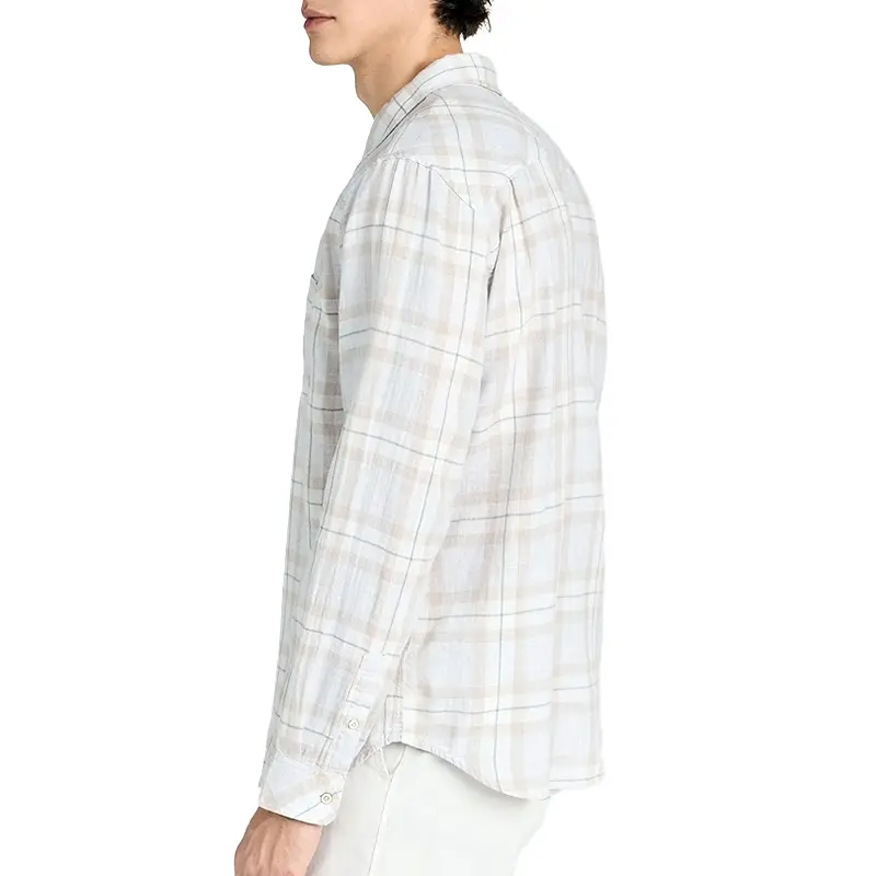Custom Wholesale Lightweight Plaid Shirt Button Placket Long Sleeves Shirt Factory