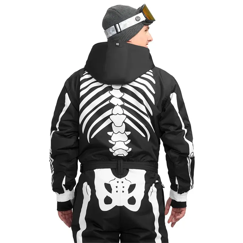 Custom Wholesale Men's Skeleton Ski Suit Black White One Piece Ski Suits Supplier