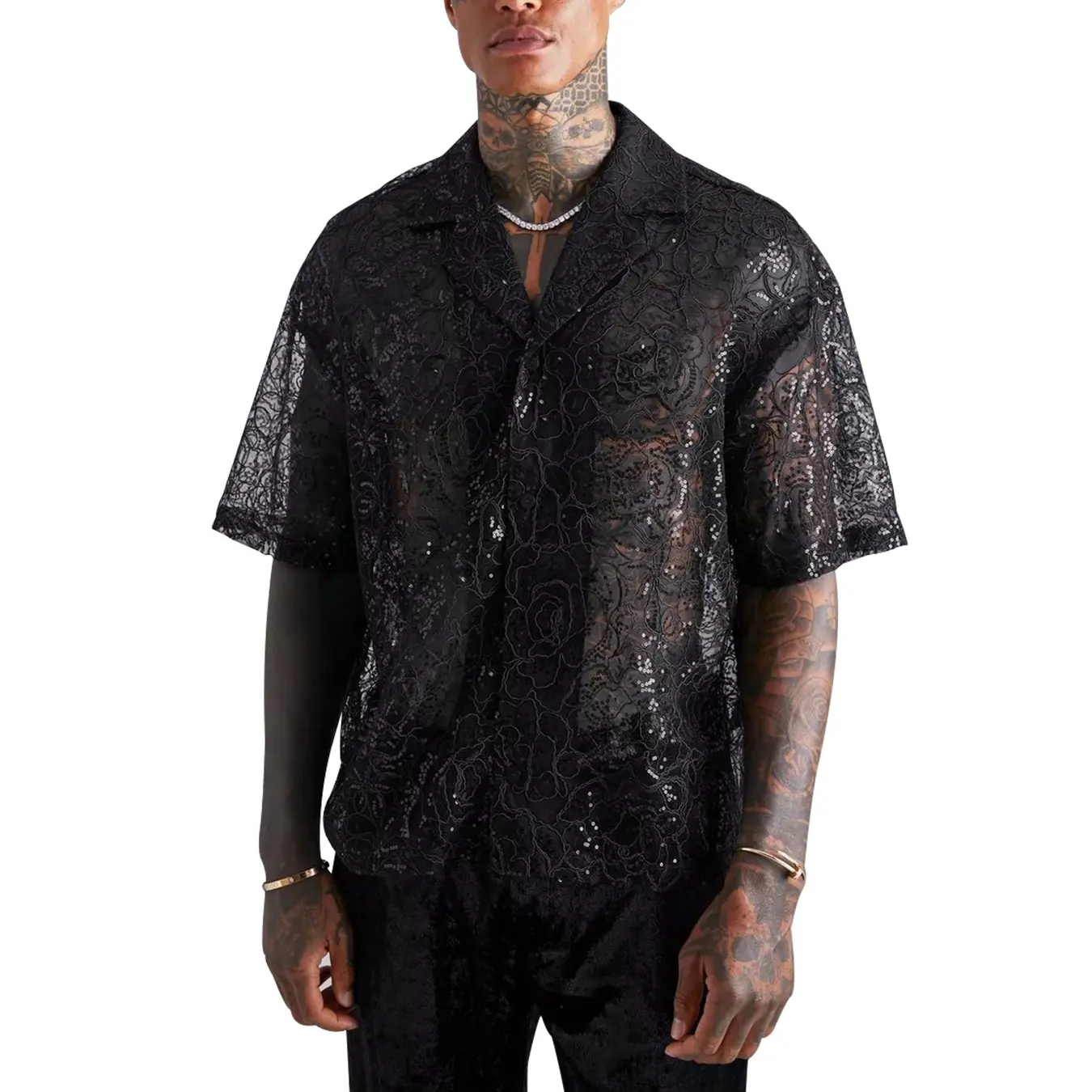 Floral Lace Oversized Men Shirts (1)